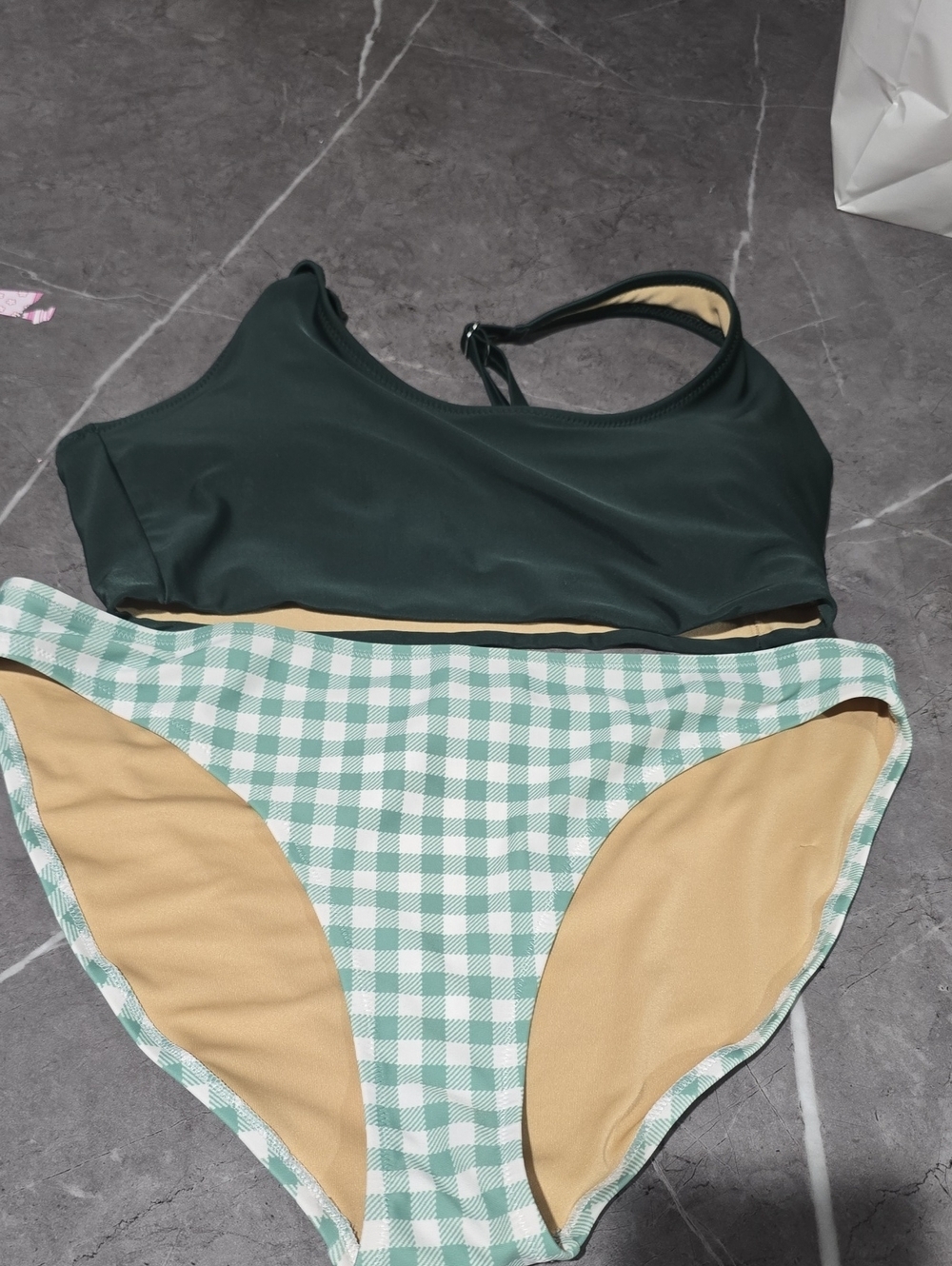 old navy green and white gingham two piece set bathing suit